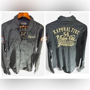 Original Kaporal Union Made Retro Pinstripe Shirt Embroidered Chopper Club Lg